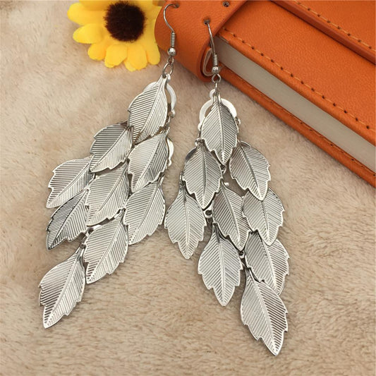 Fashionable Leaf Sequins Long Ladies Earrings Earrings Stud Earrings Jewelry