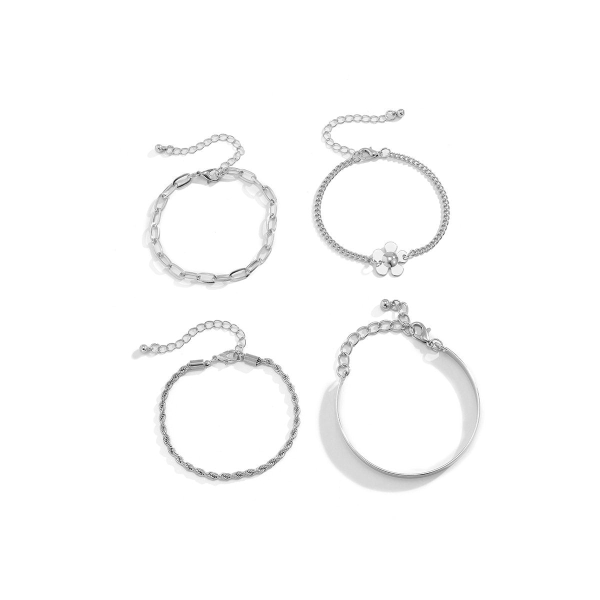 Simple Metal Flower Bracelet Set Hip Hop Niche Geometric Twist Chain Bracelet Bracelet