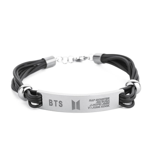 BTS BTS Fashion Silicone Leather Rope Bracelet Bracelet Sport Titanium Steel Bracelet