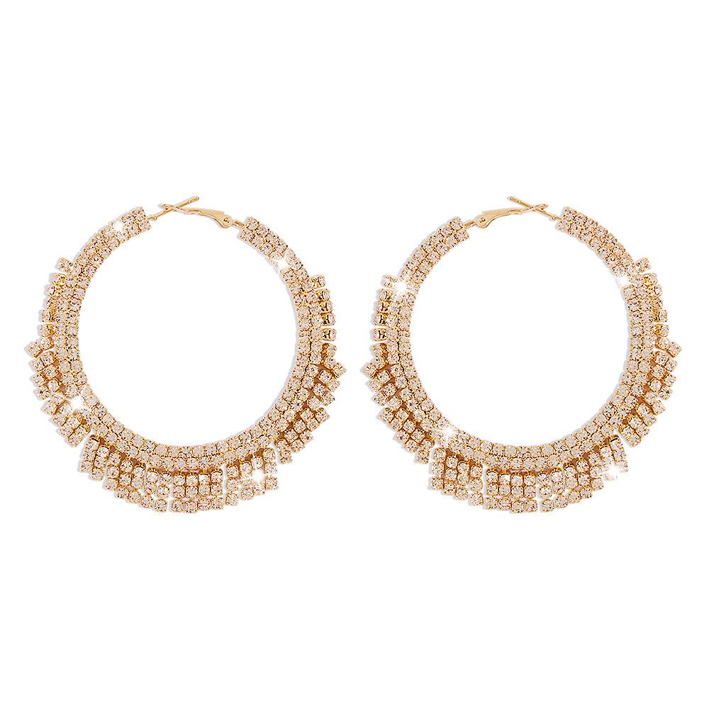 E135 Exaggerated Claw Chain Earrings Rhinestone Tassel Large Circle Earrings Sexy Light Luxury Vintage Earrings