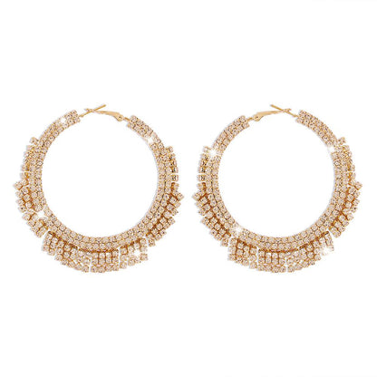 E135 Exaggerated Claw Chain Earrings Rhinestone Tassel Large Circle Earrings Sexy Light Luxury Vintage Earrings