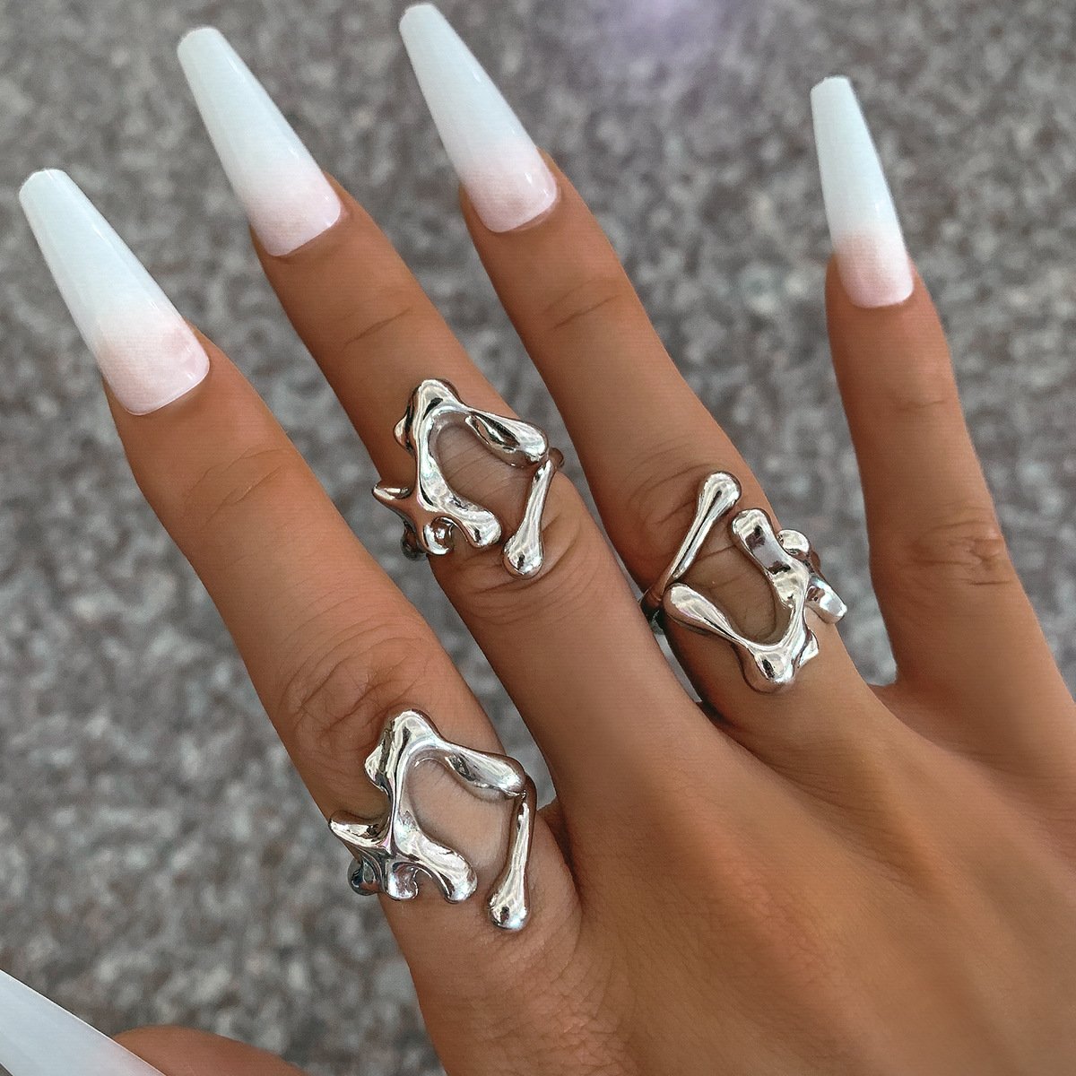 Jewelry hip-hop metal opening liquid ring female cold personality line geometric ring