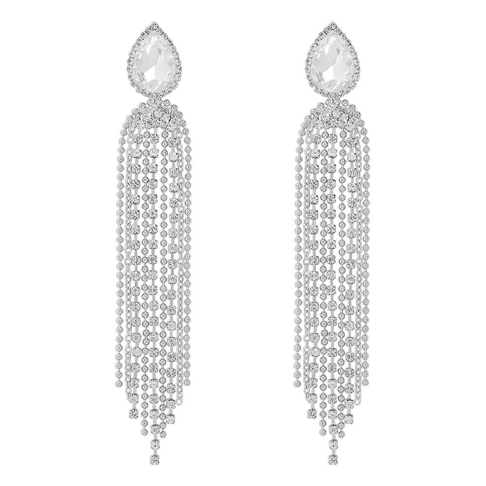 E9278 Jewelry Temperament Fashion Long Tassel Earrings Women's Light Luxury Inlaid Rhinestones Delicate Earrings