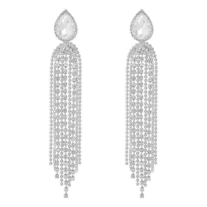E9278 Jewelry Temperament Fashion Long Tassel Earrings Women's Light Luxury Inlaid Rhinestones Delicate Earrings