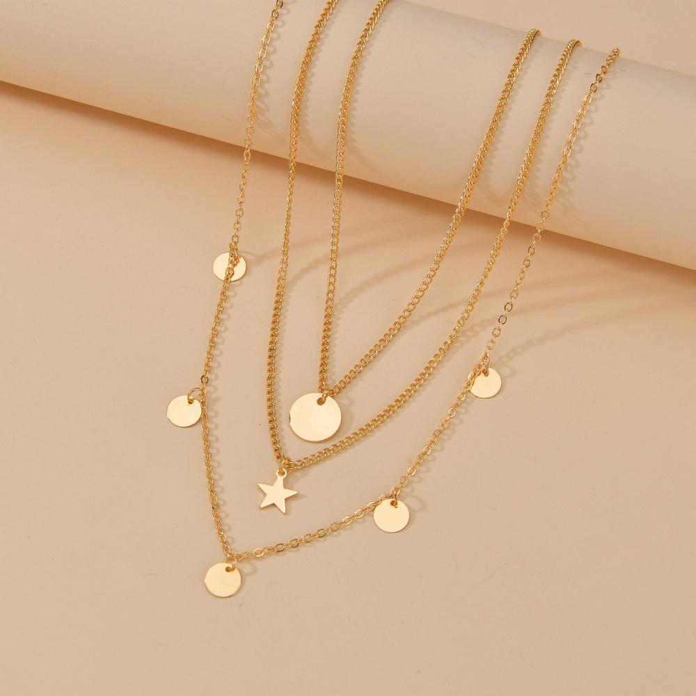 Fashion Iron Star Necklace Multilayer Round Pendant Necklace Accessories