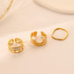 Versatile Fashion Simple Personality Stainless Steel Gold Square Drip Oil Hollow Ring Set Female