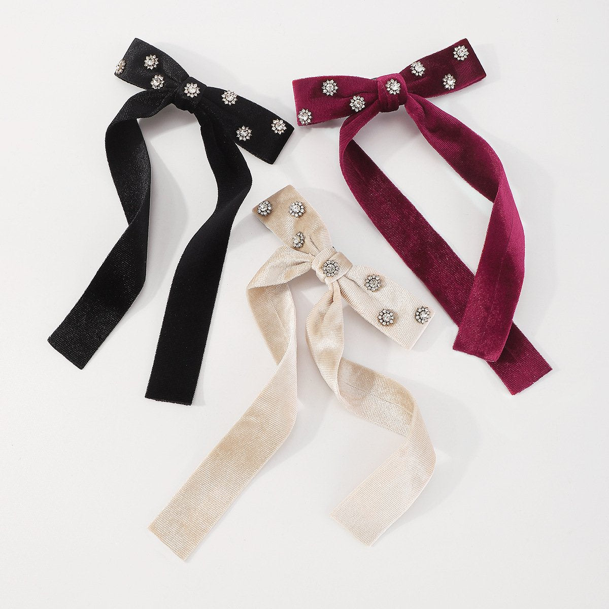 F5272 Autumn and Winter Temperament Flannel Personality Rhinestone Spring Clip Bowknot Light Luxury Retro Rhinestone Lengthening Hair Clip