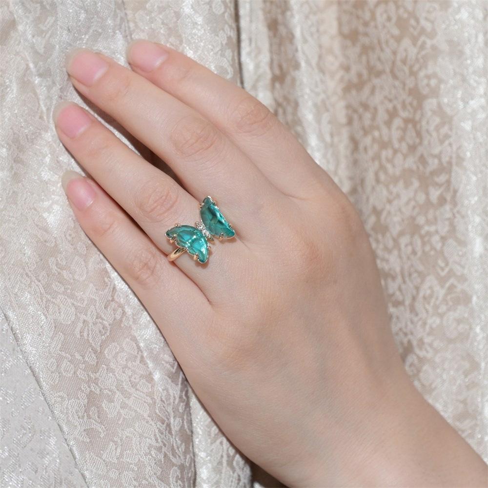 Cute Small Fresh Rhinestone Butterfly Ring Fashion Opening Adjustable Ring Accessories