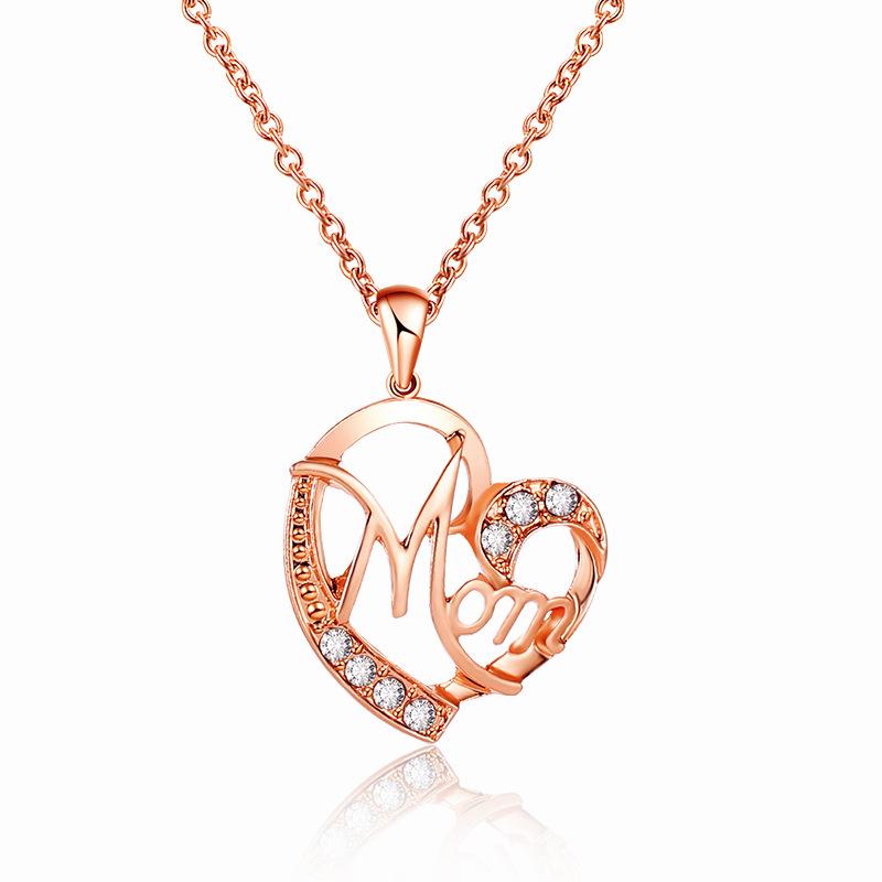 Creative Necklace Ladies Versatile MOM Heart Diamond Necklace Female Pendant