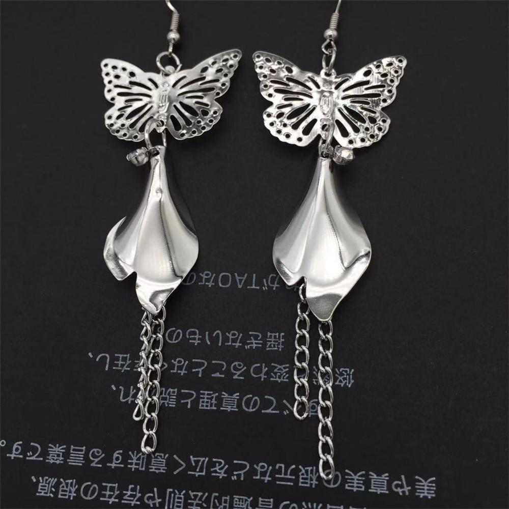 Butterfly Flower Earrings Long Tassel Earrings Retro Exaggerated Ear Jewelry