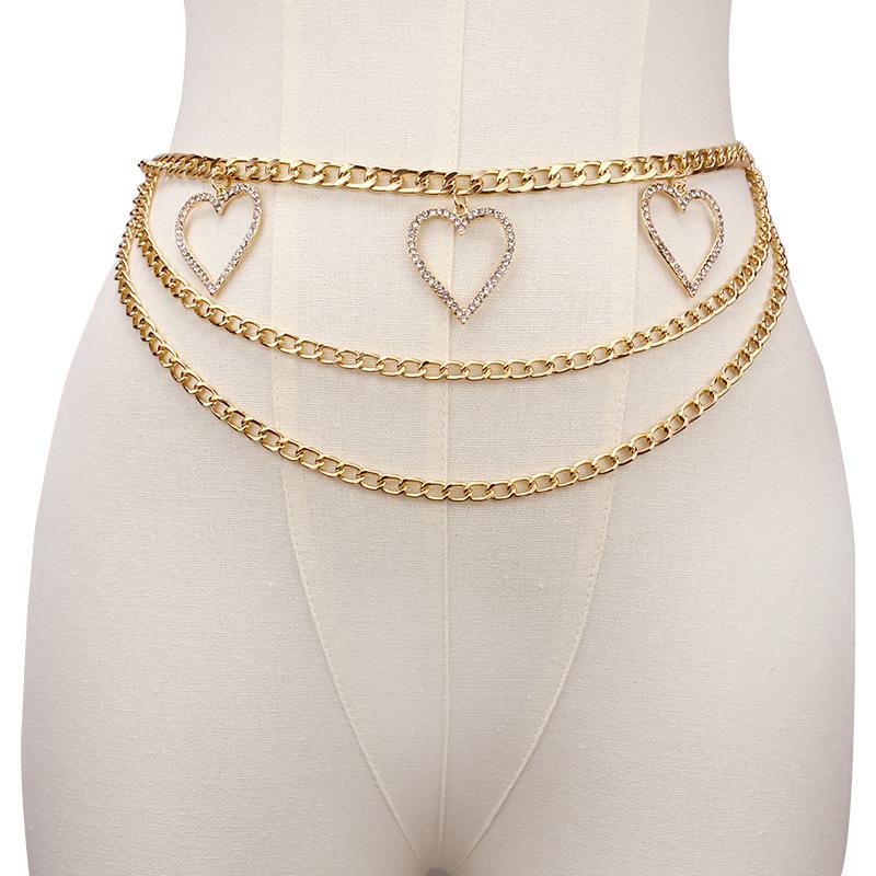 Fashion Jewelry Bikini Creative Diamond Heart Pendant Body Chain Personality Geometric Waist Chain