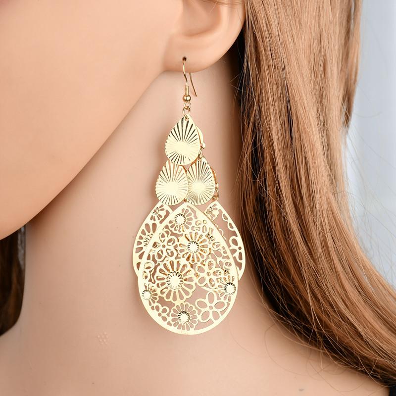 Palace hollow multi-layered flower retro earrings Indian personality retro ladies earrings