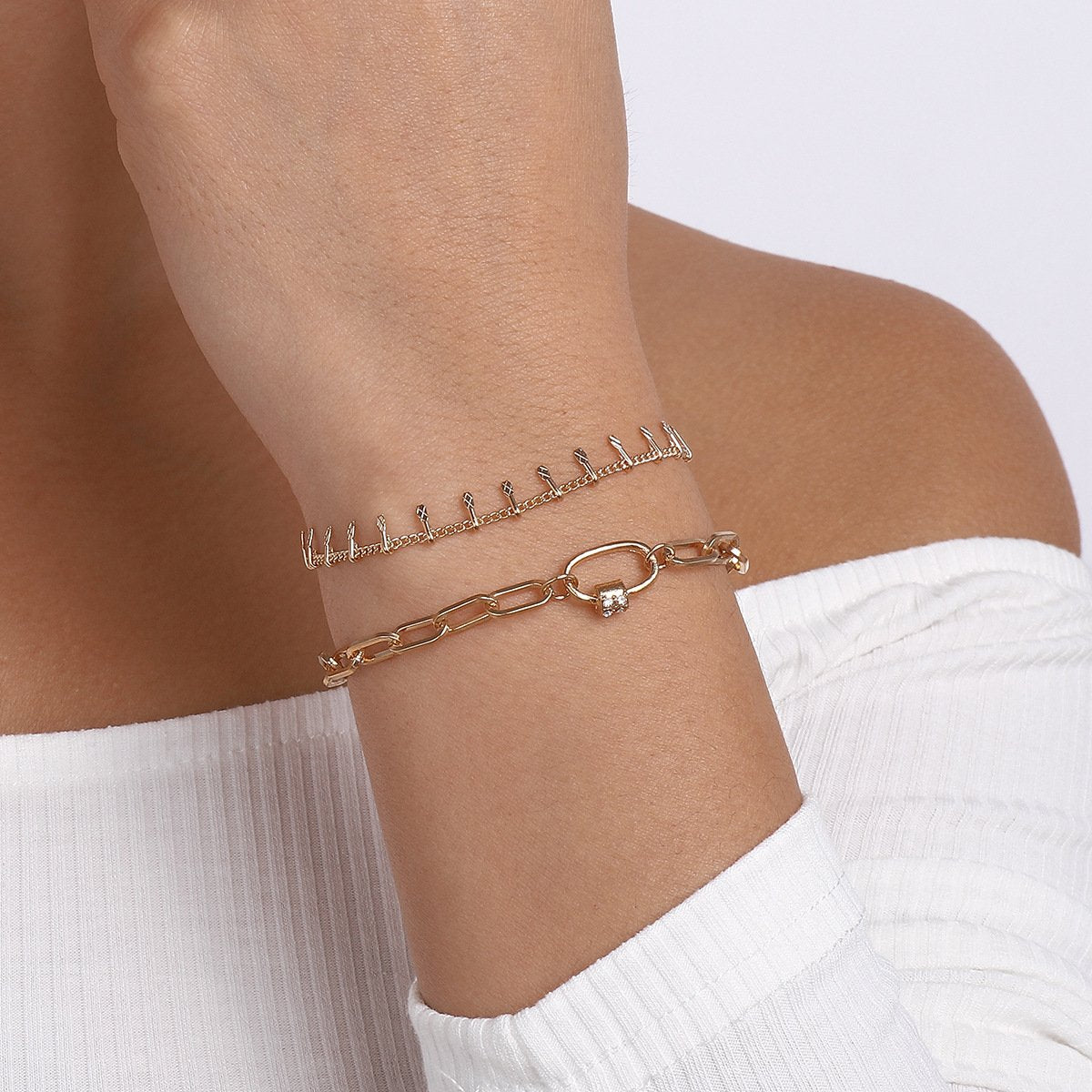 B1847 Niche internet celebrity geometric bracelet women's metal chain tassel micro-inlaid simple personality jewelry