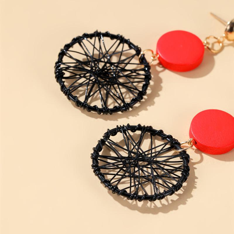 Creative net red same style wooden earrings femininity long geometric hollow woven earrings earrings