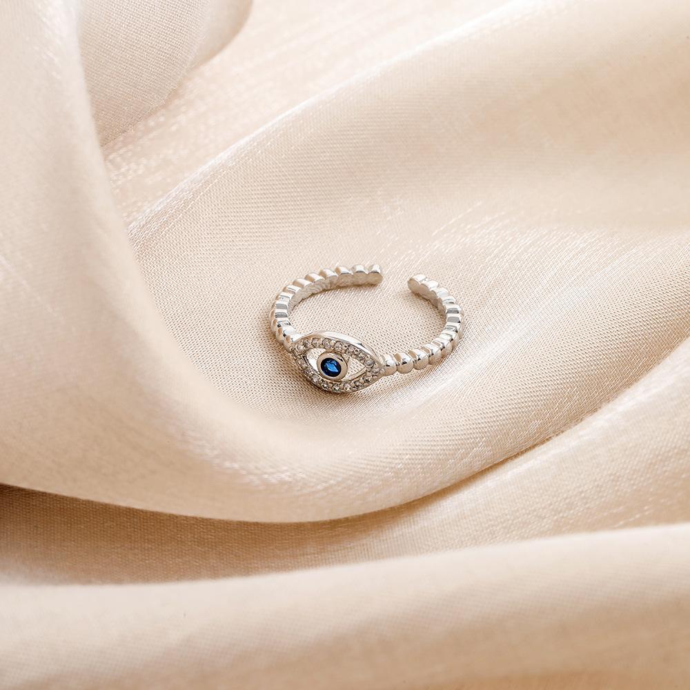 Simple and cold blue diamond eyes copper micro-inlaid open ring ladies beautiful and fresh retro rings for ladies