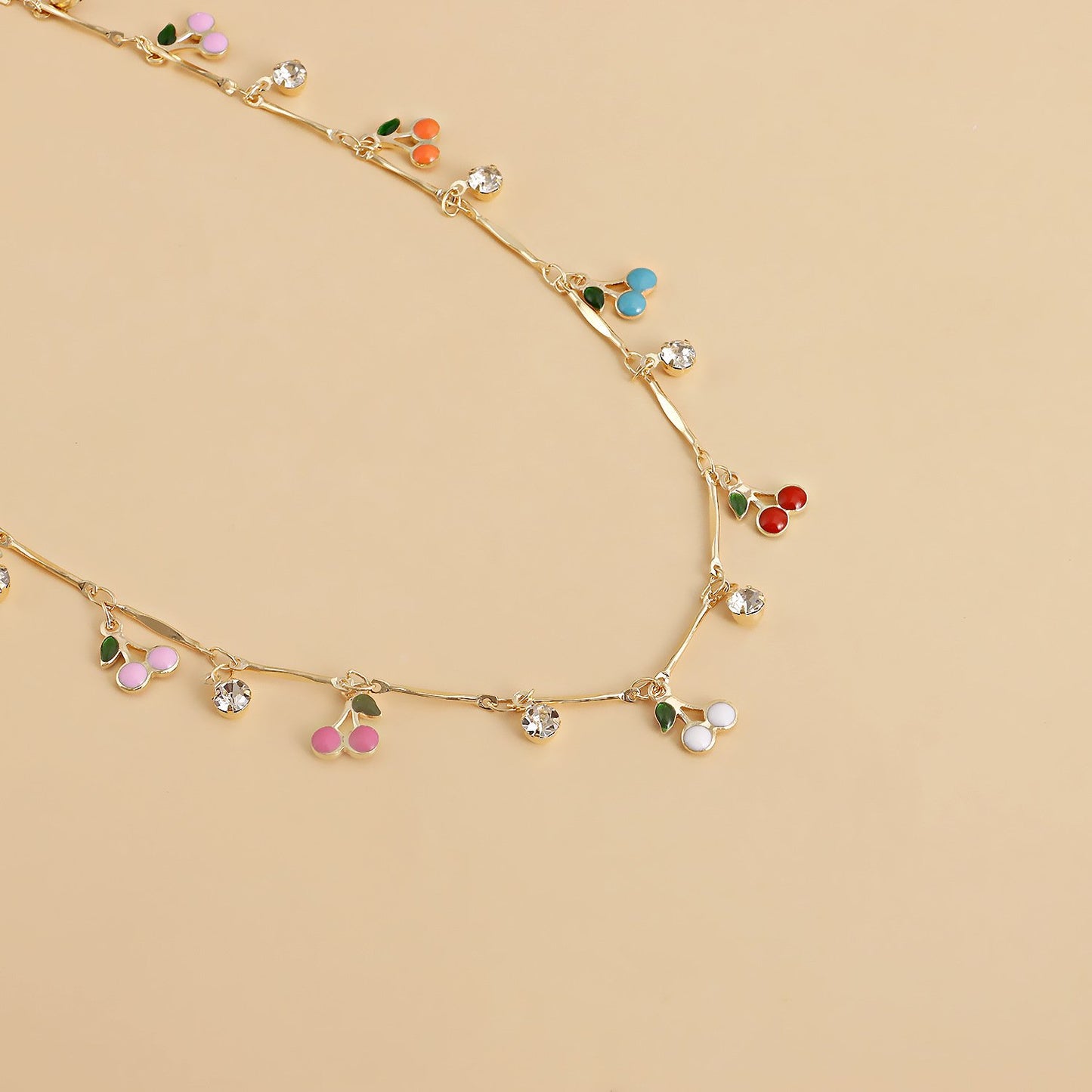 Jewelry ins color drop oil cherry zircon pendant necklace female hot girl choker explosive necklace