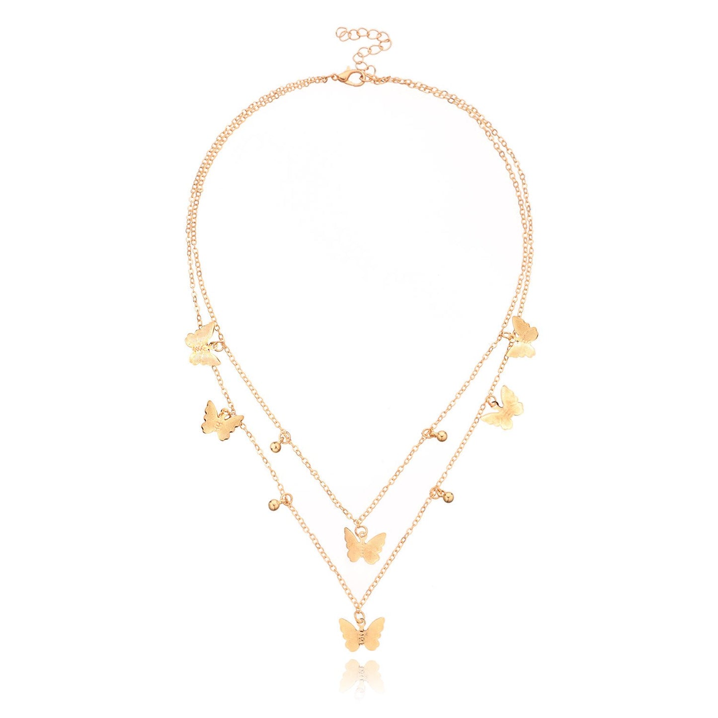 Jewelry Fashion Geometric Butterfly Pendant Necklace Female Simple Copper Bead Pendant Multilayer Necklace