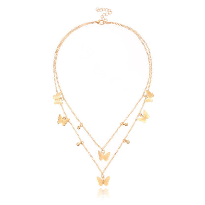 Jewelry Fashion Geometric Butterfly Pendant Necklace Female Simple Copper Bead Pendant Multilayer Necklace