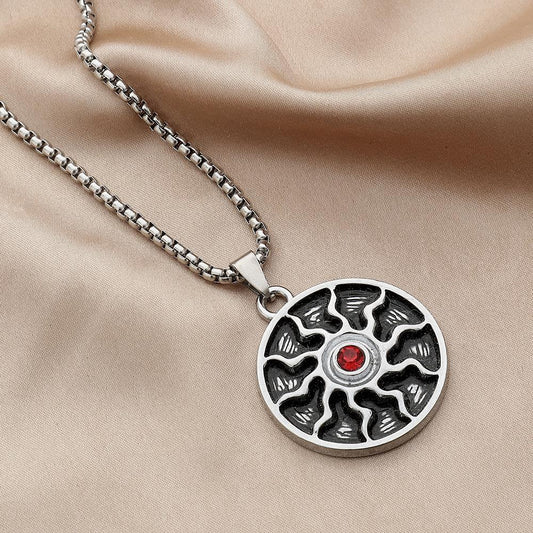 Hip-hop fashion personality trend stainless steel round plate sun god pendant titanium steel rock hiphop men's necklace