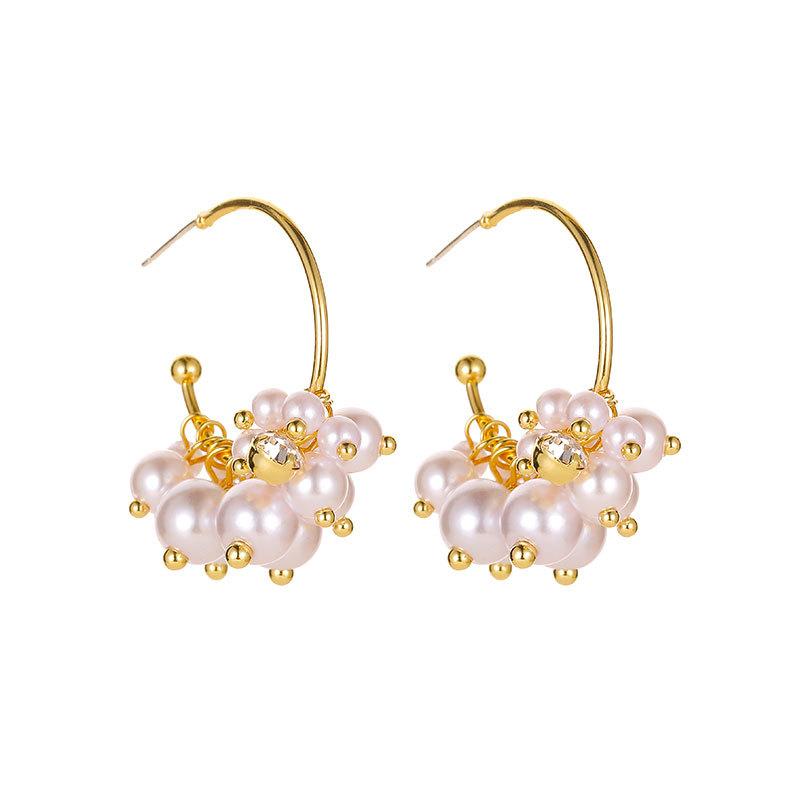S925 silver needle multi-layer pearl earrings super fairy temperament C-shaped earrings female French celebrity earrings earrings
