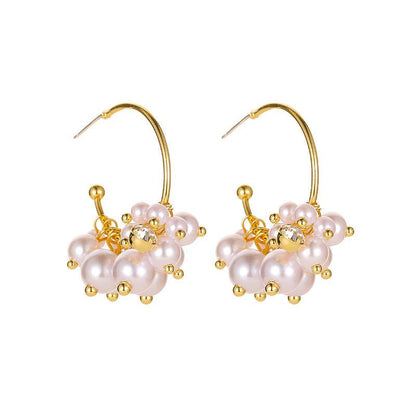 S925 silver needle multi-layer pearl earrings super fairy temperament C-shaped earrings female French celebrity earrings earrings