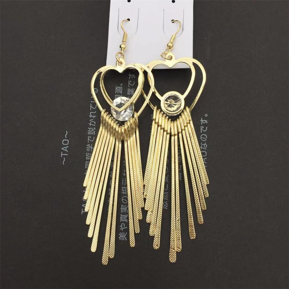High-quality heart imitation zircon tassel earrings for women fine grain metal bar earrings popular exaggerated earrings