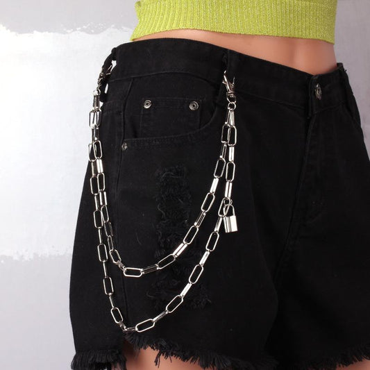 Jewelry six-piece set punk jeans pants chain multi-layer butterfly heart pendant hip-hop rock chain