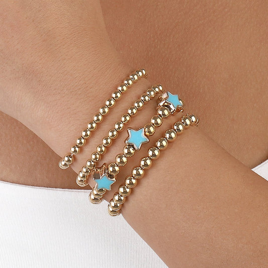 B1788 Bohemia Leisure Vacation Bracelet CCB Pentagram Stretch Beaded Retro Simple Contrast Color Bracelet