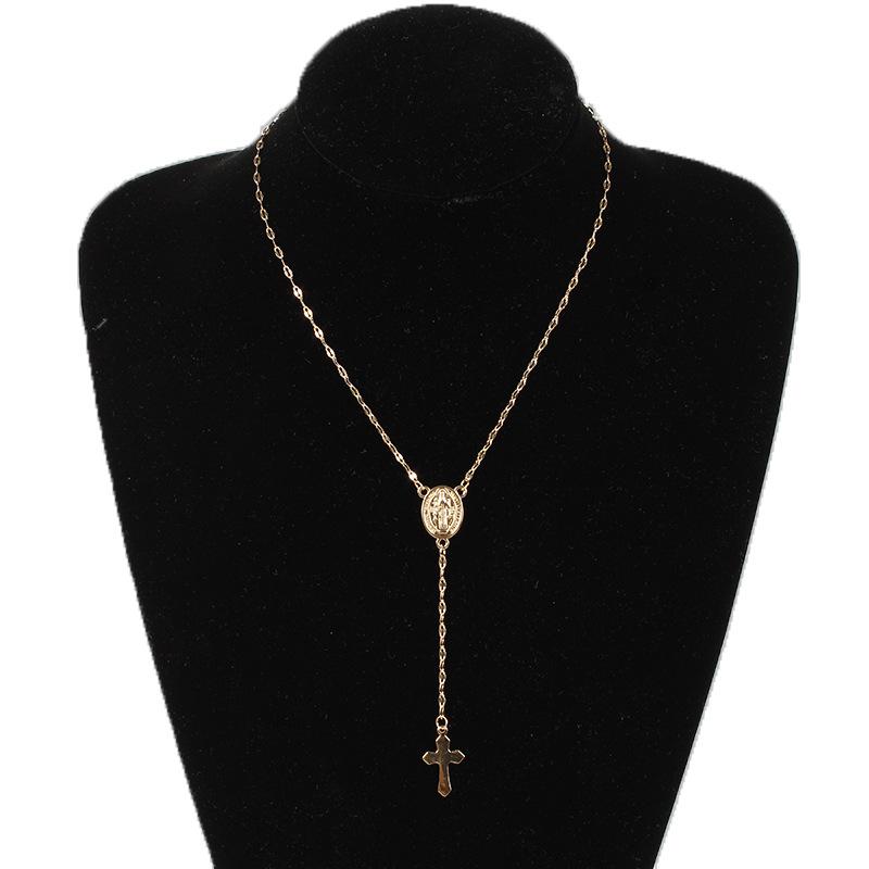 Three-color Cross Virgin Mary Necklace Ladies Fashionable Pendant Items Jewelry