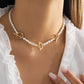 Jewelry Single Beaded Alloy Geometric Necklace Creative OT Buckle Stitching Imitation Pearl Necklace Female