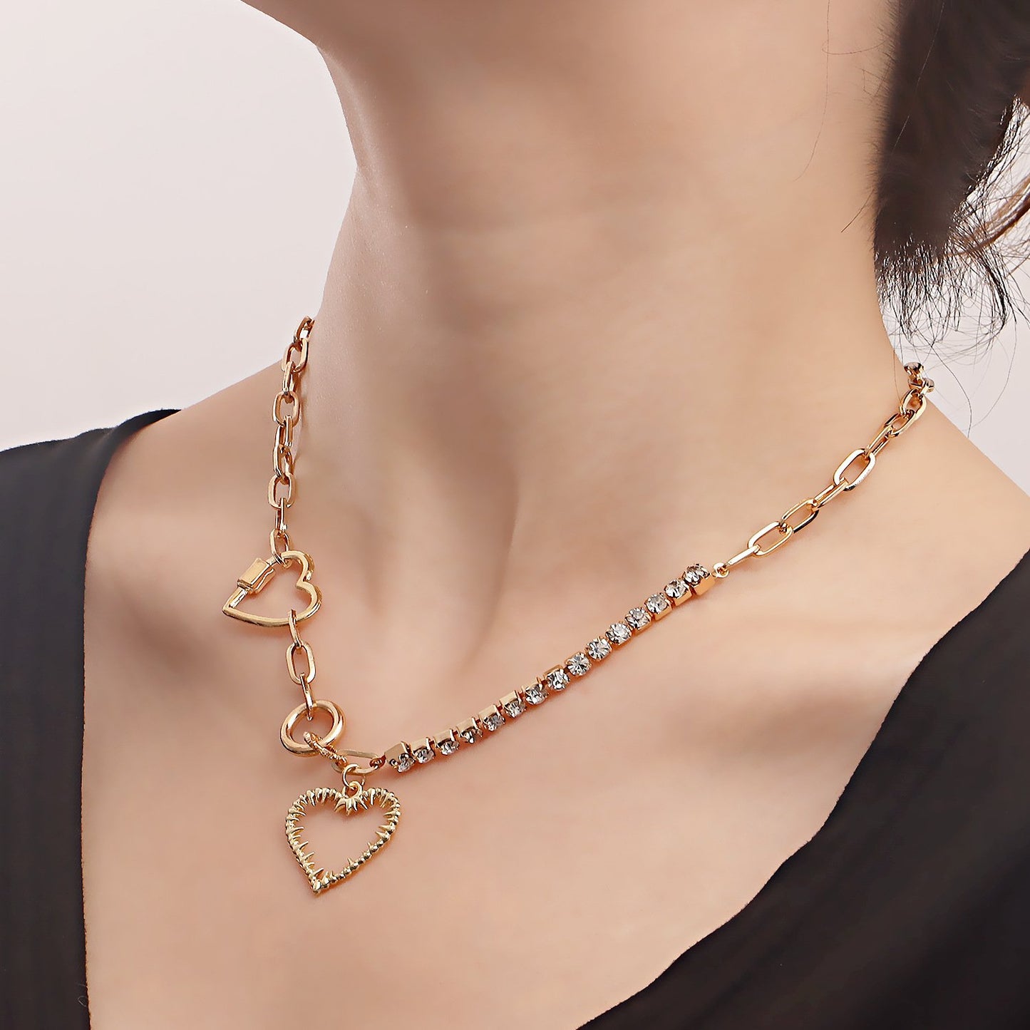 Jewelry Hip Hop Geometric Sweet Cool Heart Single Layer Necklace Personality Claw Diamond Mix and Match Fashion Necklace