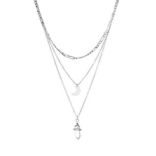 Fashion Vintage Resin Hexagon Pillar Moon Pendant Necklace Women Accessories