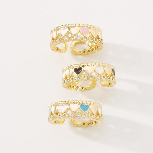 ZR6 Jewelry Geometric Simple Hollow Open Ring Heart Zircon Light Luxury Temperament Ring