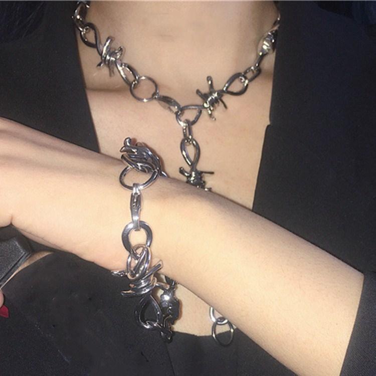 Necklace Jewelry INS Prickly Thorn Waist Chain Bracelet Set Chain Cold Trendy Hip Hop Punk Necklace