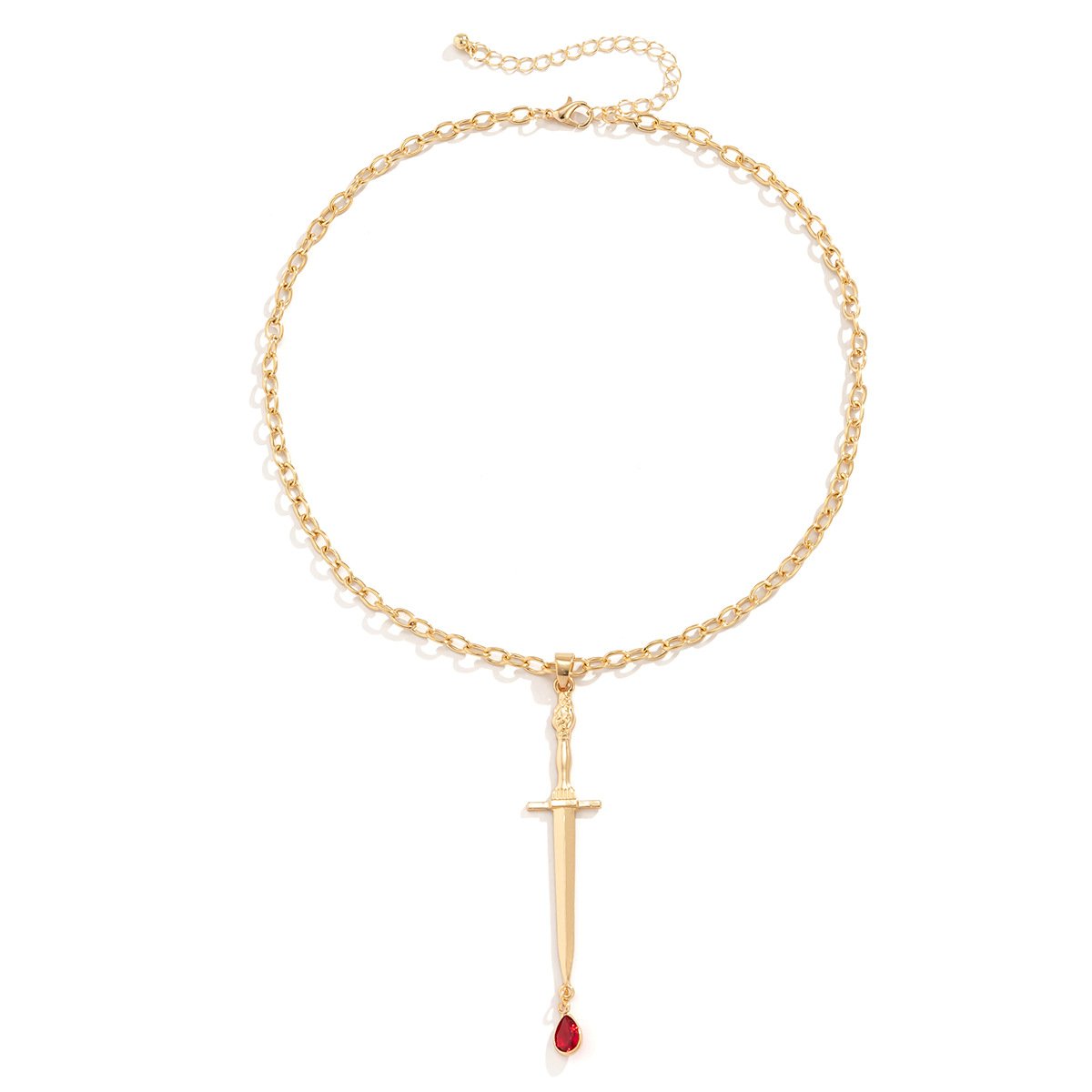 Jewelry niche design long sword hilt earrings trendy cool hip-hop red water drop cross earrings