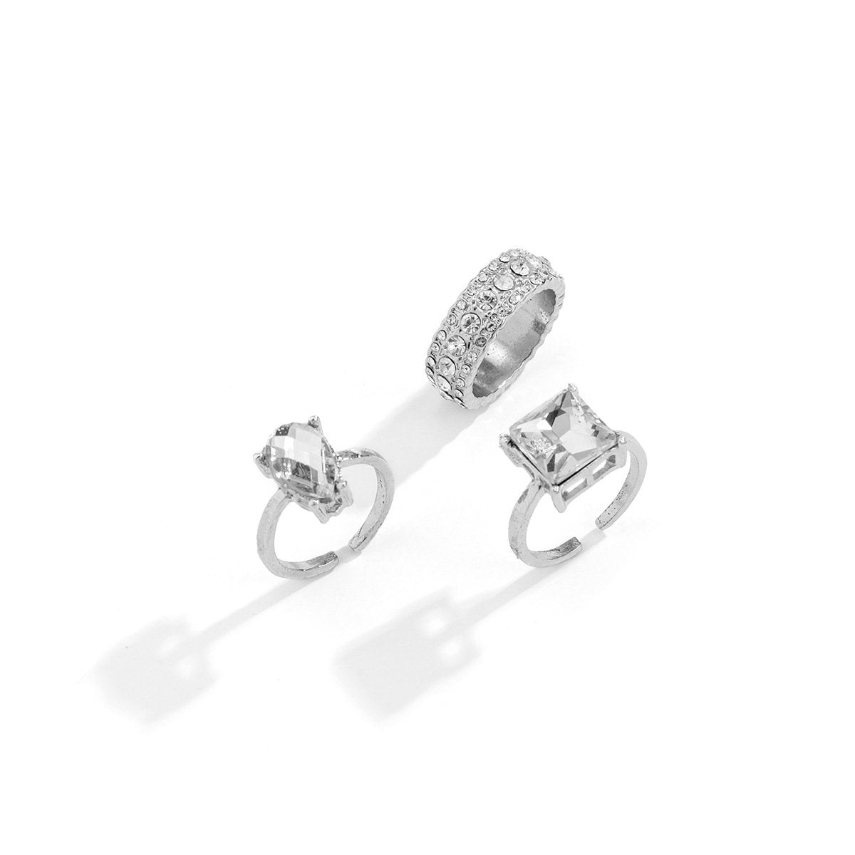 Jewelry temperament light luxury water drop gemstone ring set cold inlaid diamond open ring female