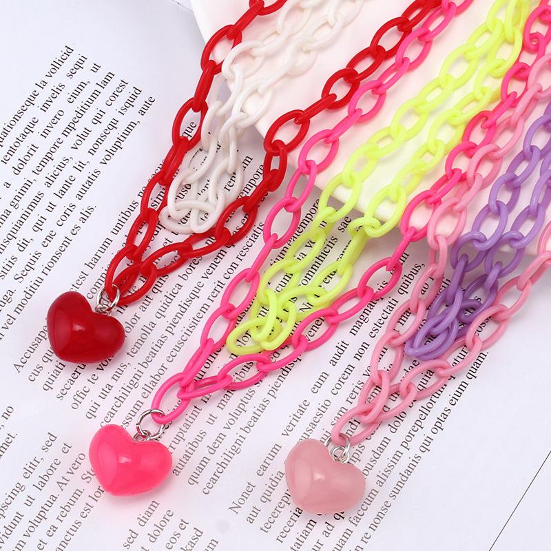 Jewelry Punk Personality Geometric Cross Chain Necklace Simple Candy Color Chain Heart Necklace Female