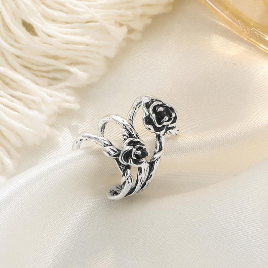 ins thorn rose ear clip without ear piercing retro fashion metal old flower ear bone clip personality earrings