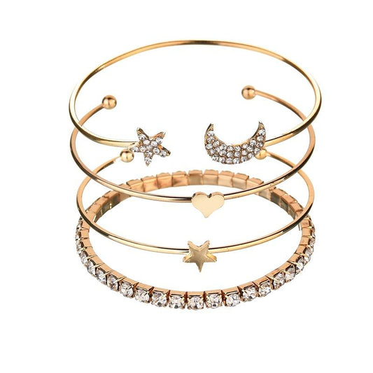 Gold Plated Heart Moon Star Diamond Bracelet For Women