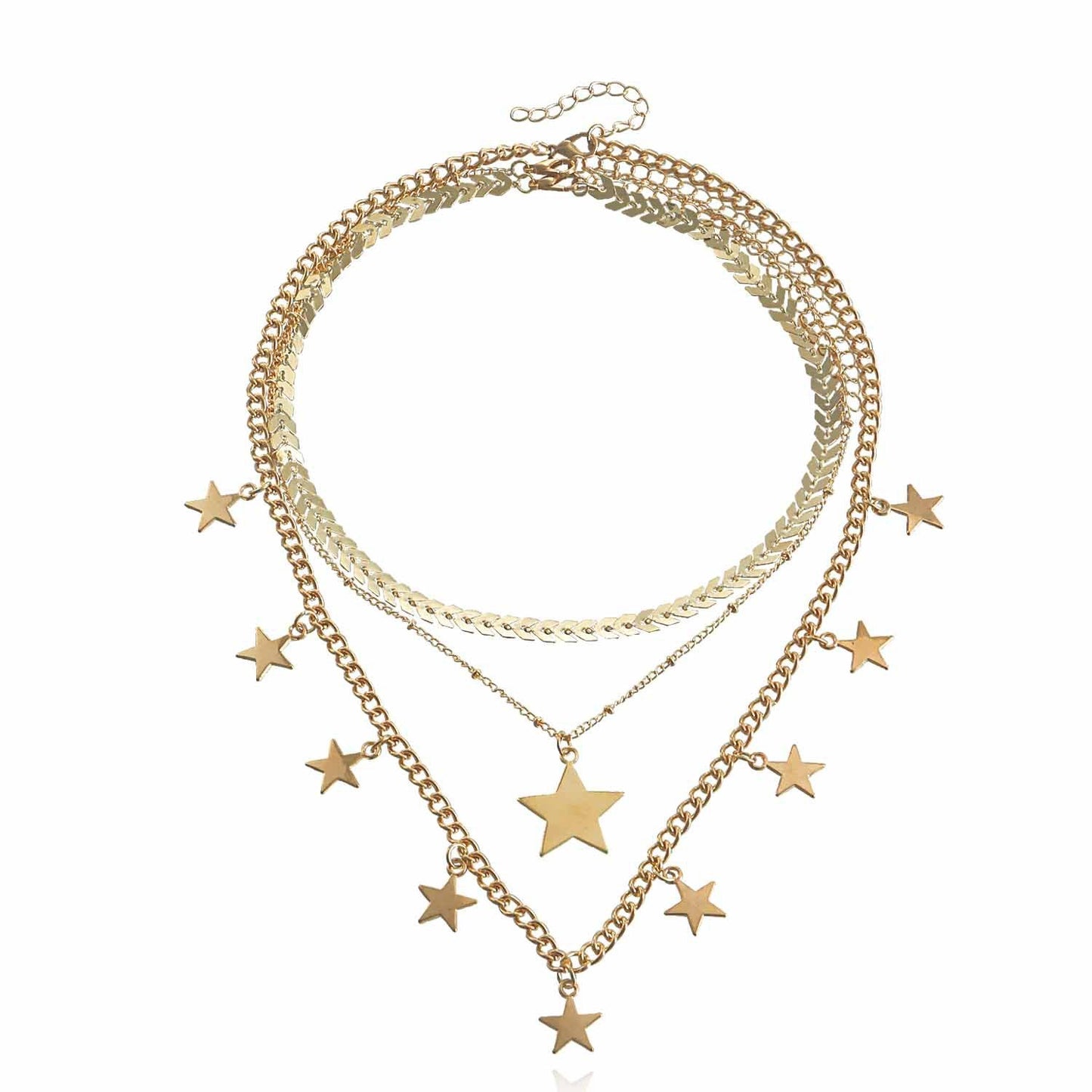 Jewelry multi-layer geometric five-pointed star necklace necklace female aircraft chain fashion necklace summer ins