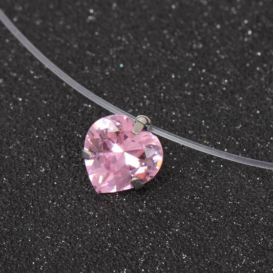 Fashion Transparent Fishing Line Zircon Necklace Peach Heart Pendant Ornaments