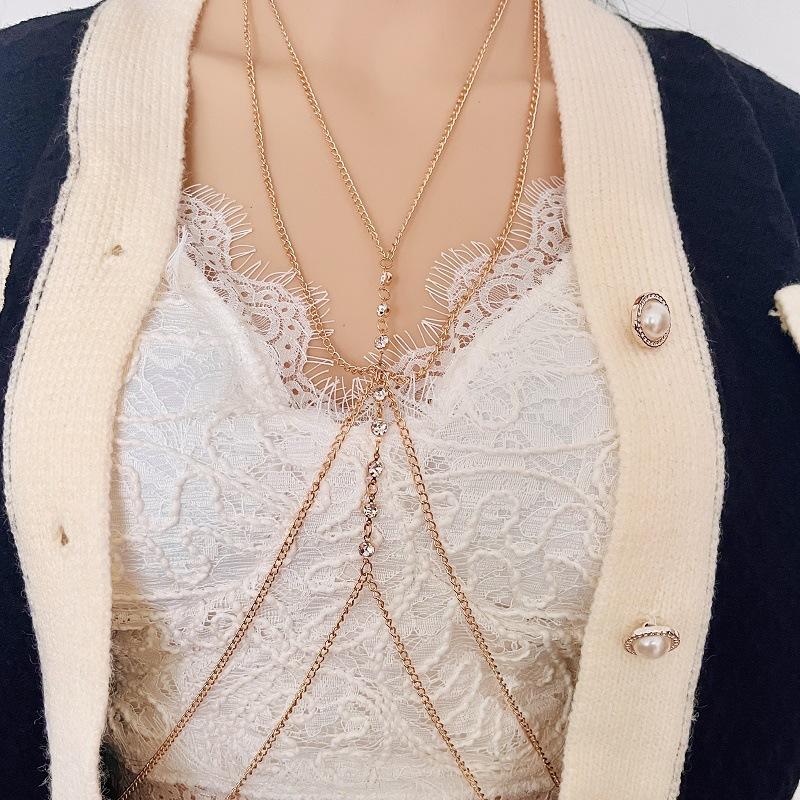 Fashion rhinestone chain multi-layer chest chain women's beach bikini sexy tassel body chain jewelry