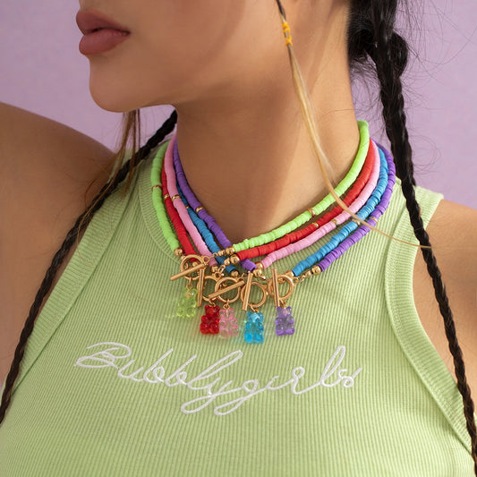 Jewelry Cute Cartoon Versatile Clavicle Chain Niche Simple Color Transparent Juice Bear Necklace