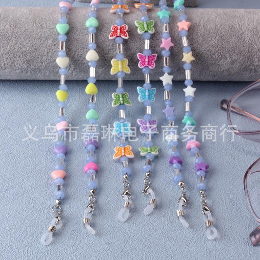 Crystal Butterfly Heart Decoration Glasses Chain Silicone Non-slip Anti-lost Hanging Chain Mask Rope