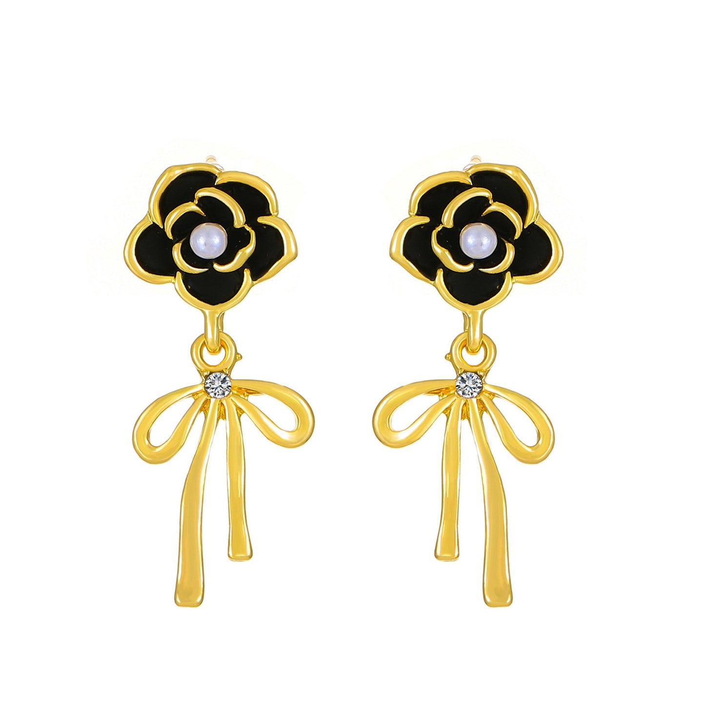 ins camellia bow earrings fashion light luxury niche design pearl tassel earrings temperament earrings