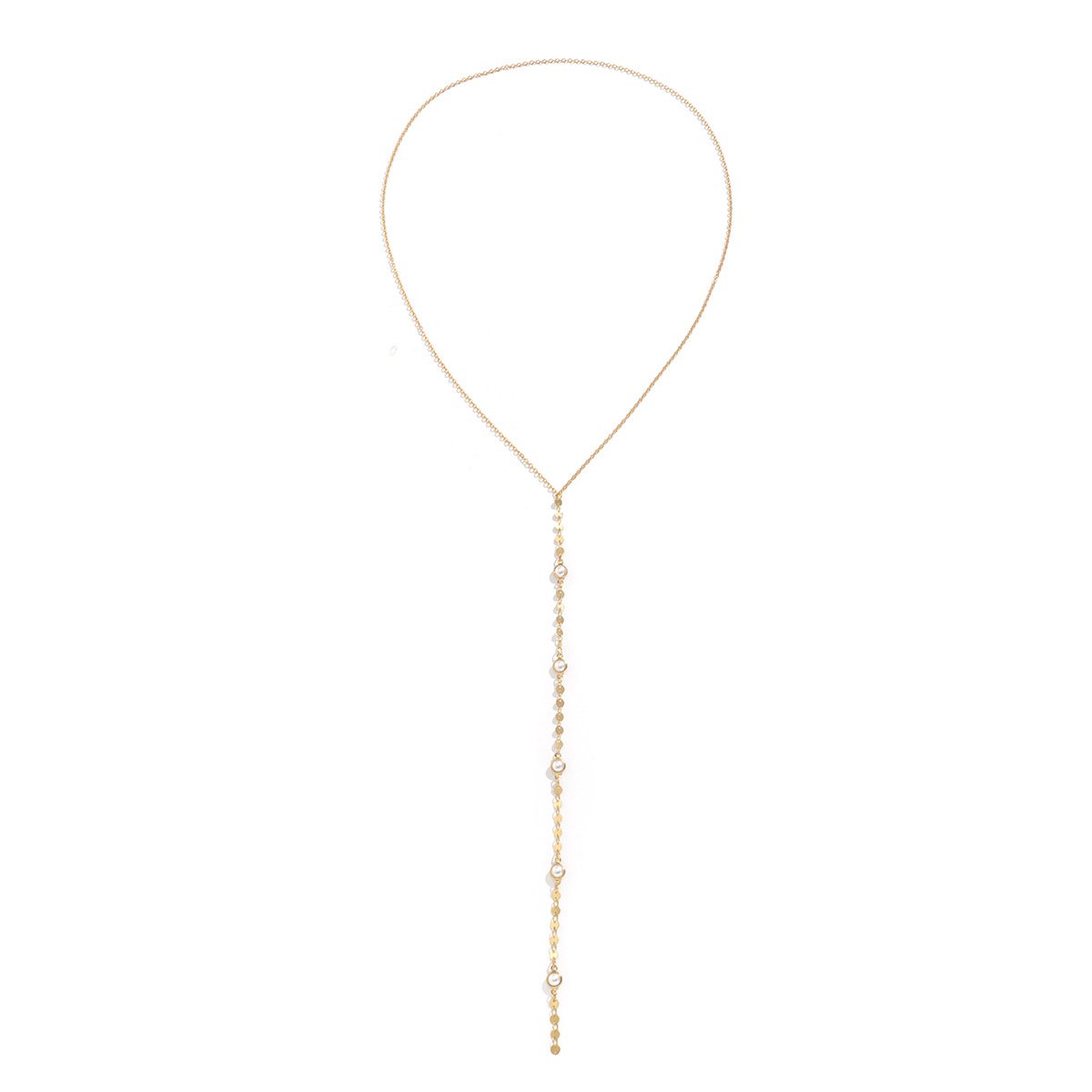 Jewelry Sexy Long Tassel Eye Sequin Necklace Simple Imitation Pearl Single Layer Y Shape Necklace