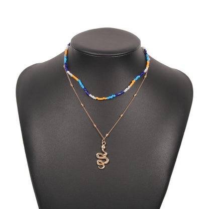 N9546 Bohemian Necklace Girls Xiao Snake Geometric Metal Bead Necklace Simple and Small Necklace