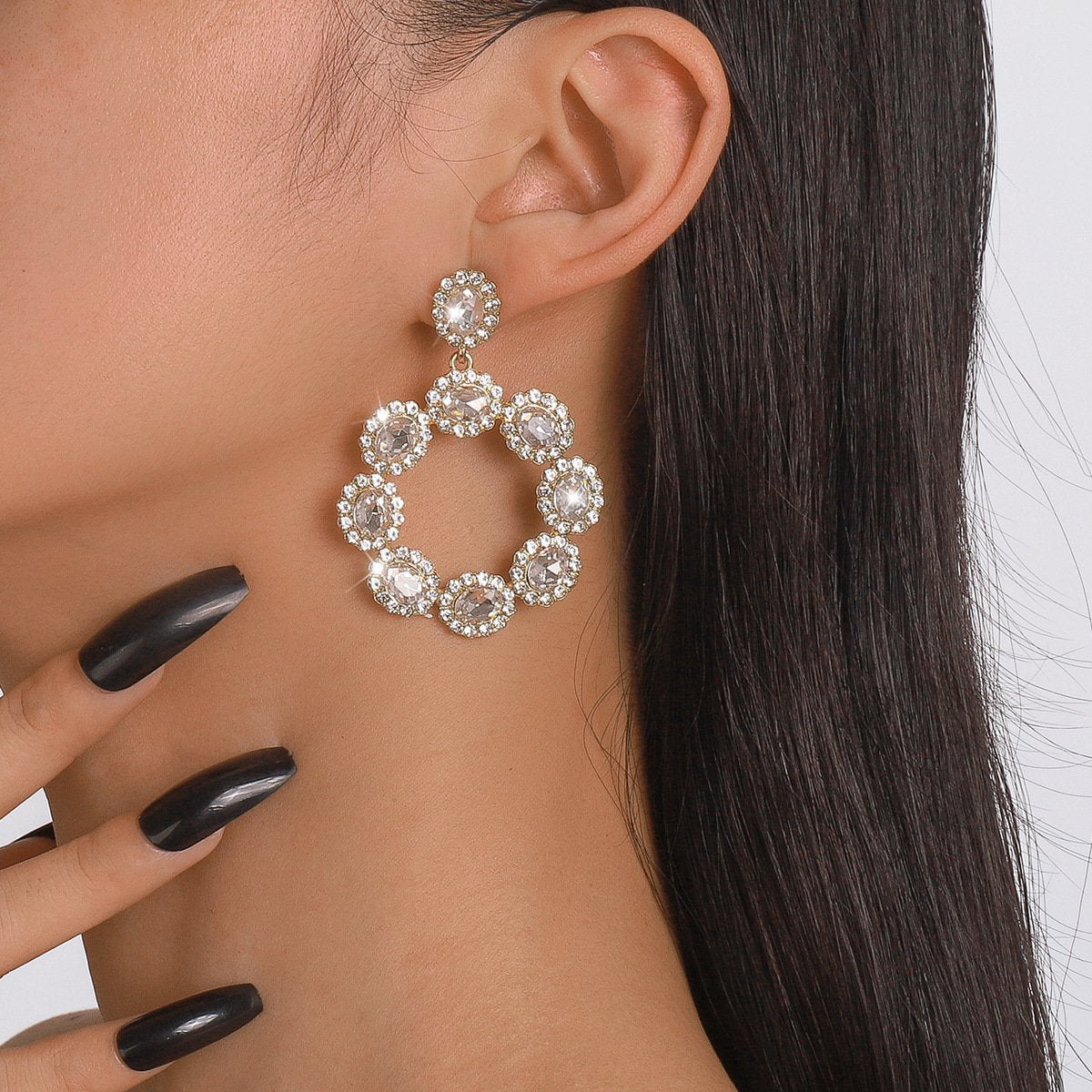 1675 Jewelry Exaggerated Light Luxury Diamond Wreath Circle Earrings Personality Retro Palace Earrings