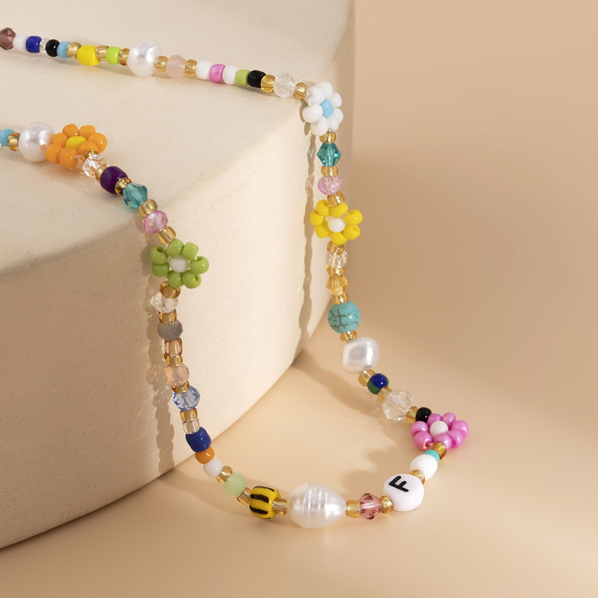 Jewelry simple imitation pearl color clavicle necklace mix and match woven small daisy letter necklace female