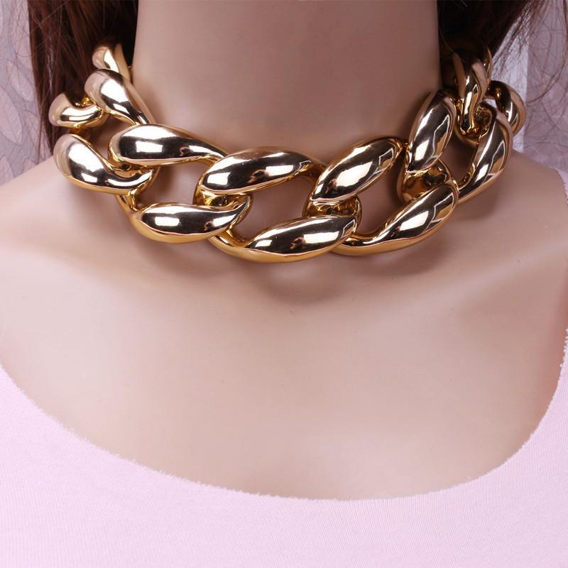 Jewelry exaggerated glossy thick chain CCB short necklace men and women hip-hop necklace collarbone chain accessories
